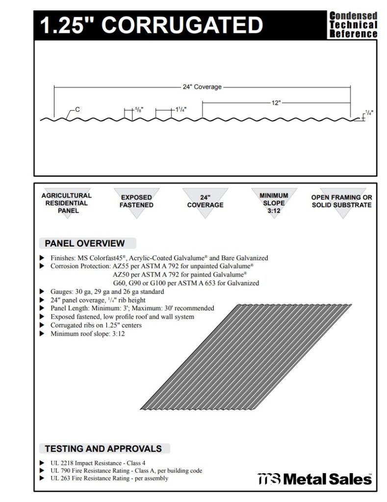 1.25" Corrugated Roof Deep Rib Series Roof Panel specs