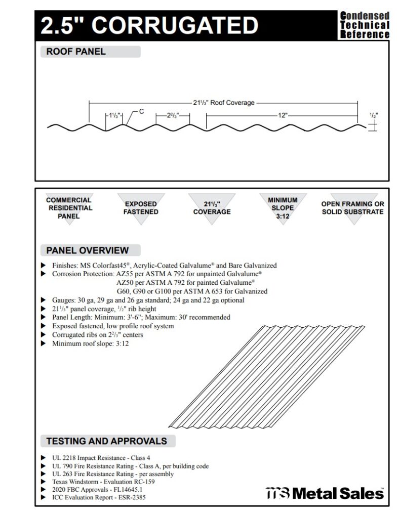 2.4" Corrugated Roof DeepRib Series roof Panel Specs
