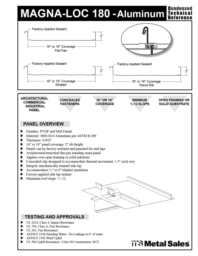 Magna-Loc 180 Aluminum Concealed Fastened Roof Panel Specs