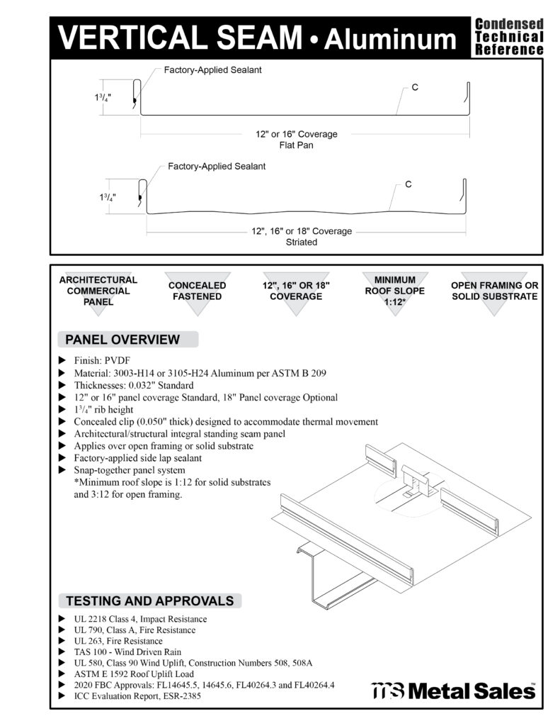 Vertical Seam Concealed Fastened Aluminum Roof Panel Specs 
