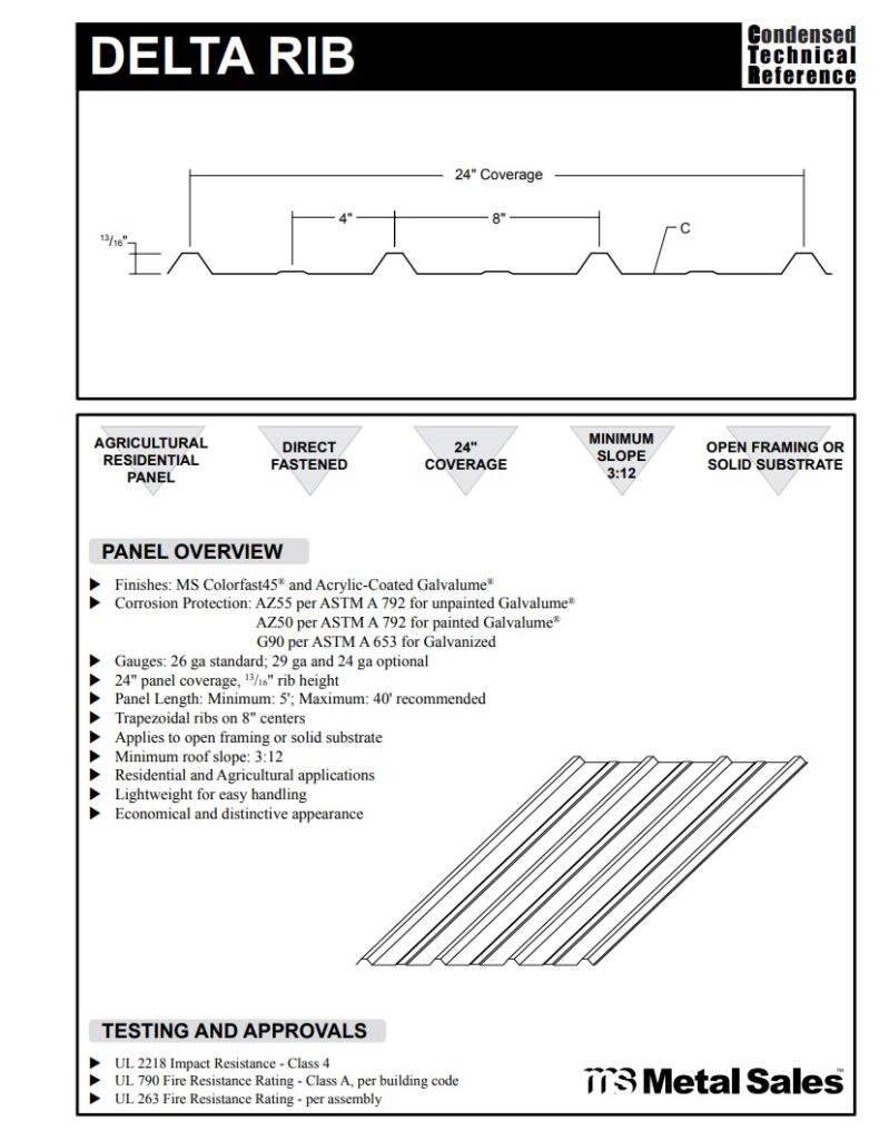 Delta Rib Roof and Wall Panel Specs