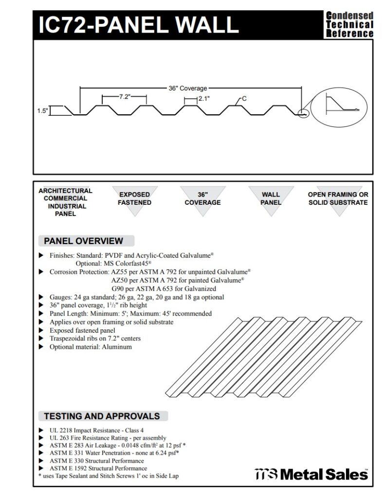 IC72-PANEL WALL DEEP RIB SERIES SPECS