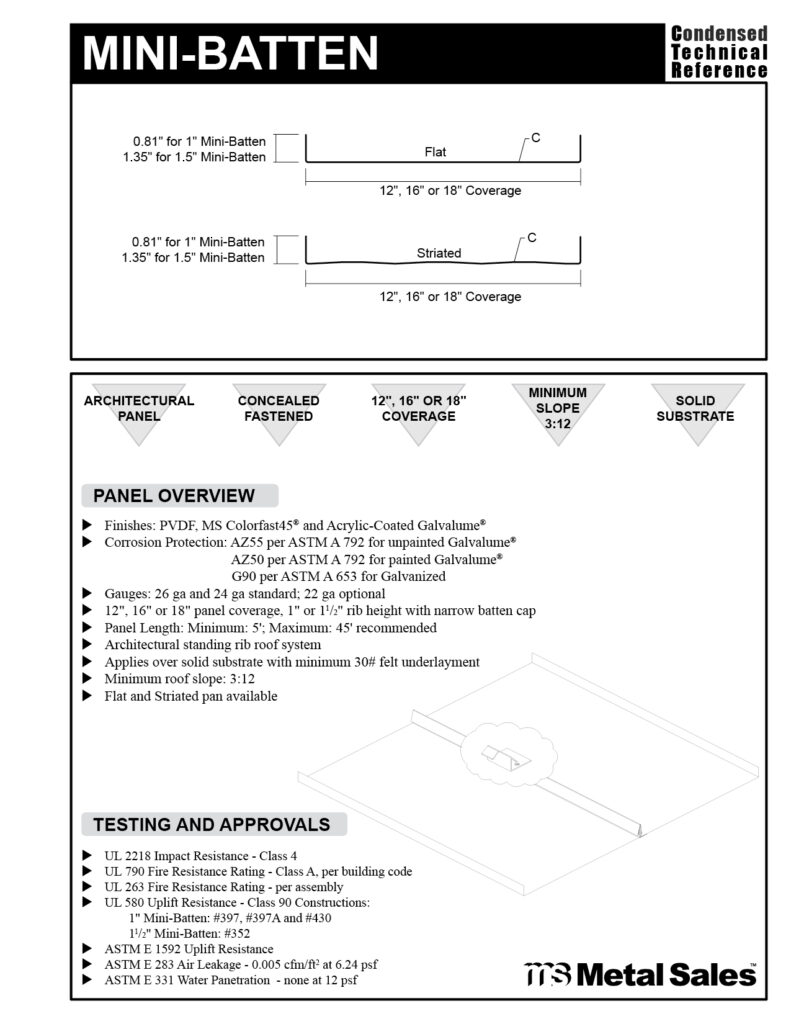 Mini-Batten Concealed Fastened Roof Panel 
