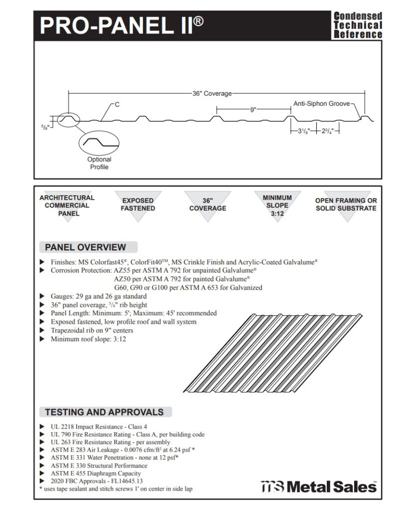 Pro-Panel II Roof and Wall Panel Specs