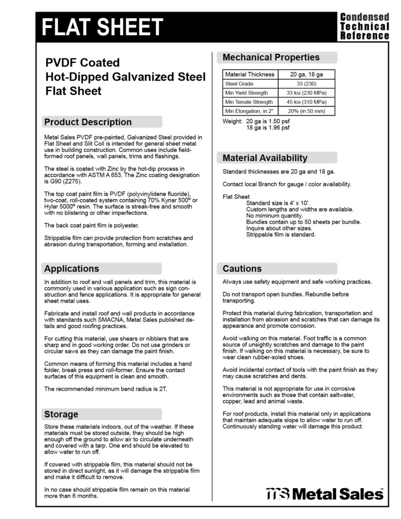 PVDF COATED GALVANIZED FLAT SHEET SPECS