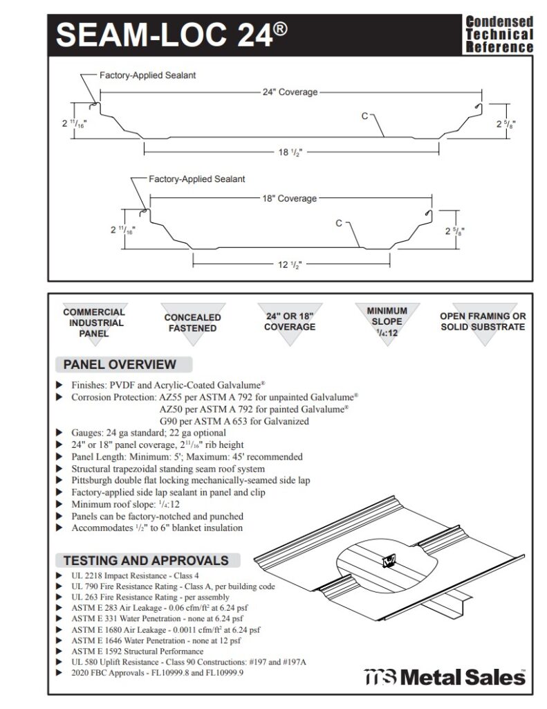 Seam-Loc 24 Concealed Fastened Roof Panel Specs 