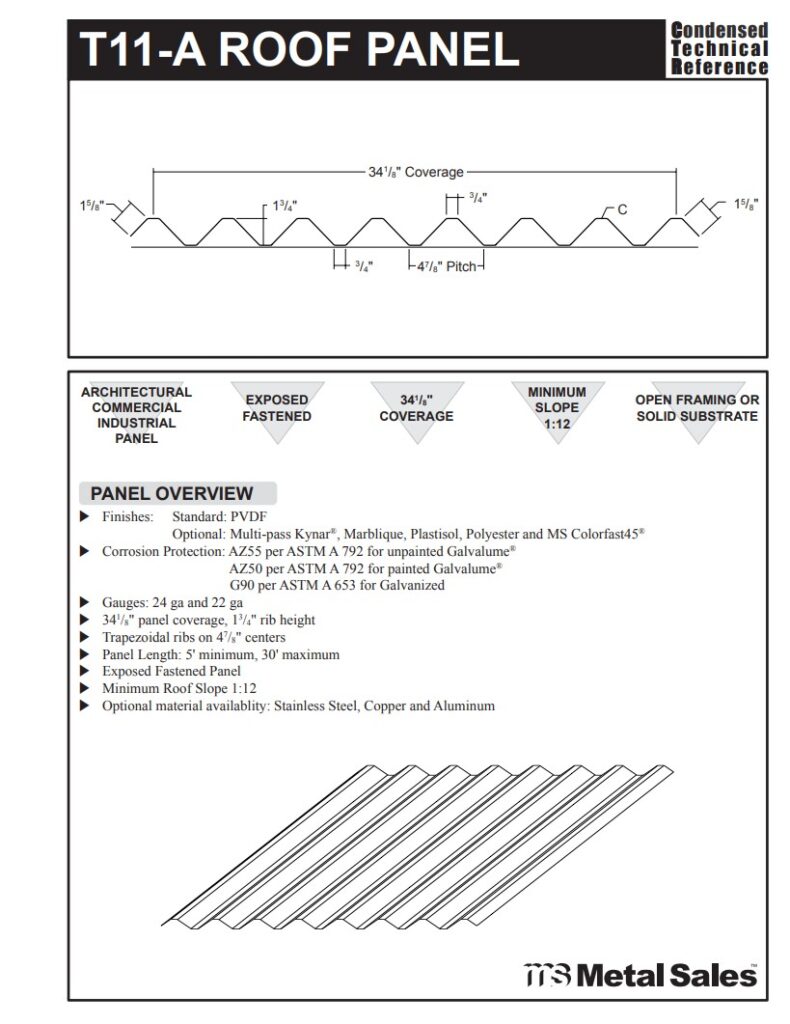 T11-A Roof Low Rib Series Exposed Fastened Line Roof Specs