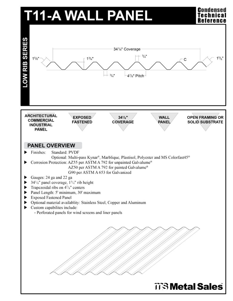 T11-A WALL LOW RIB SERIES SPECS