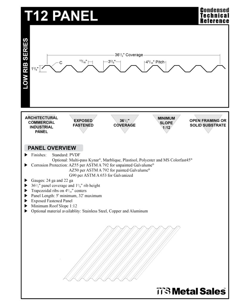 T12 WALL LOW RIB SERIES SPECS