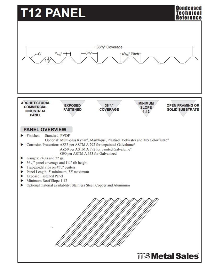 T12 Roof Low Rib Series Exposed Fastened Line Roof Specs
