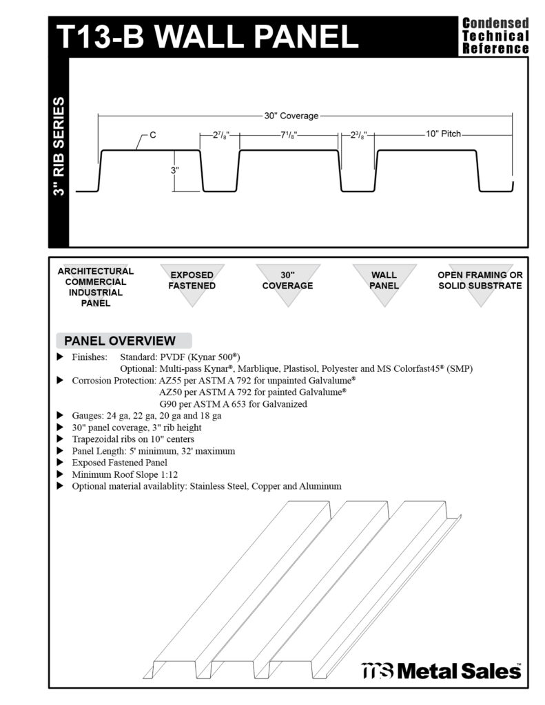 T13-B WALL 3" RIB SERIES SPECS