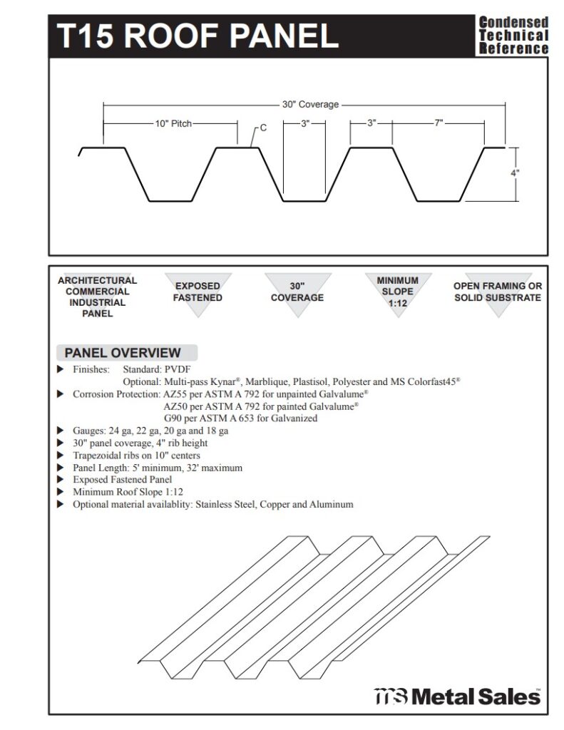 T15 Toof Deep Rib Series Roof panel specs