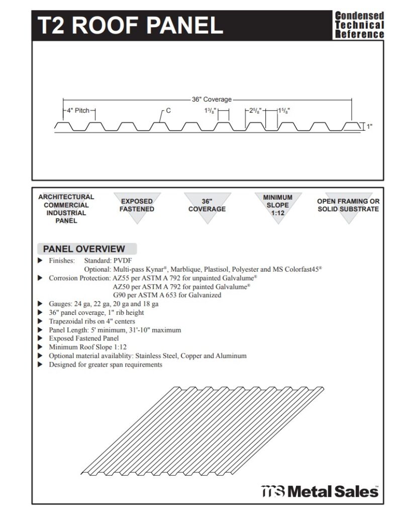 T2 Roof Low Rib Series Exposed Fastened Line Roof Specs