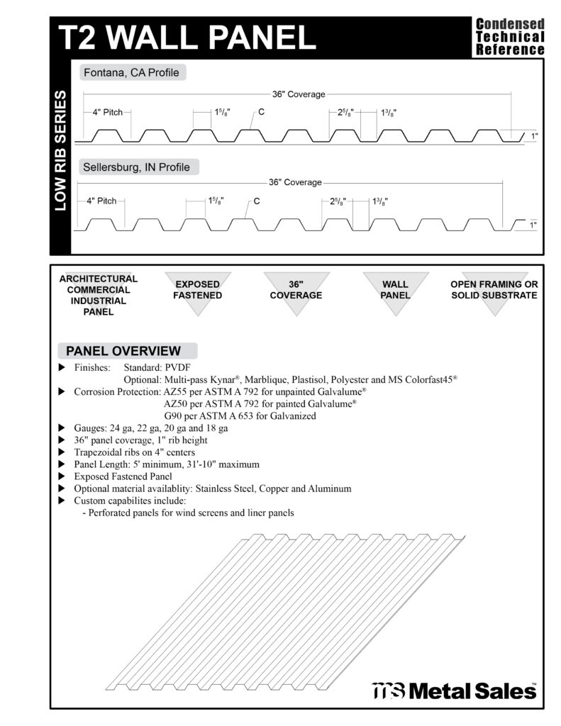 T2 WALL LOW RIB SERIES SPECS