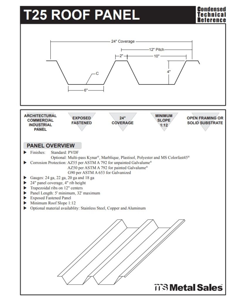 T25 Roof Deep Rib Series Roof Panels specs