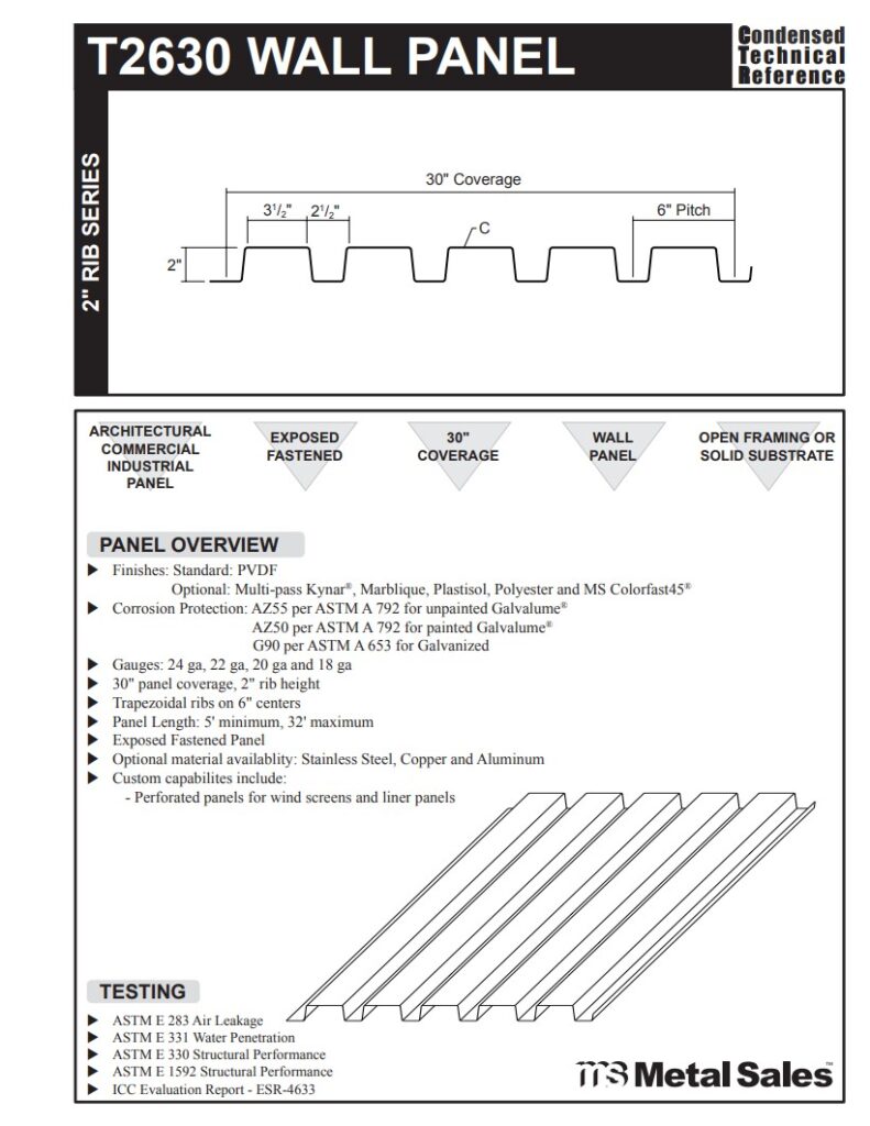 T2630 WA;; 2" RIB SERIES SPECS