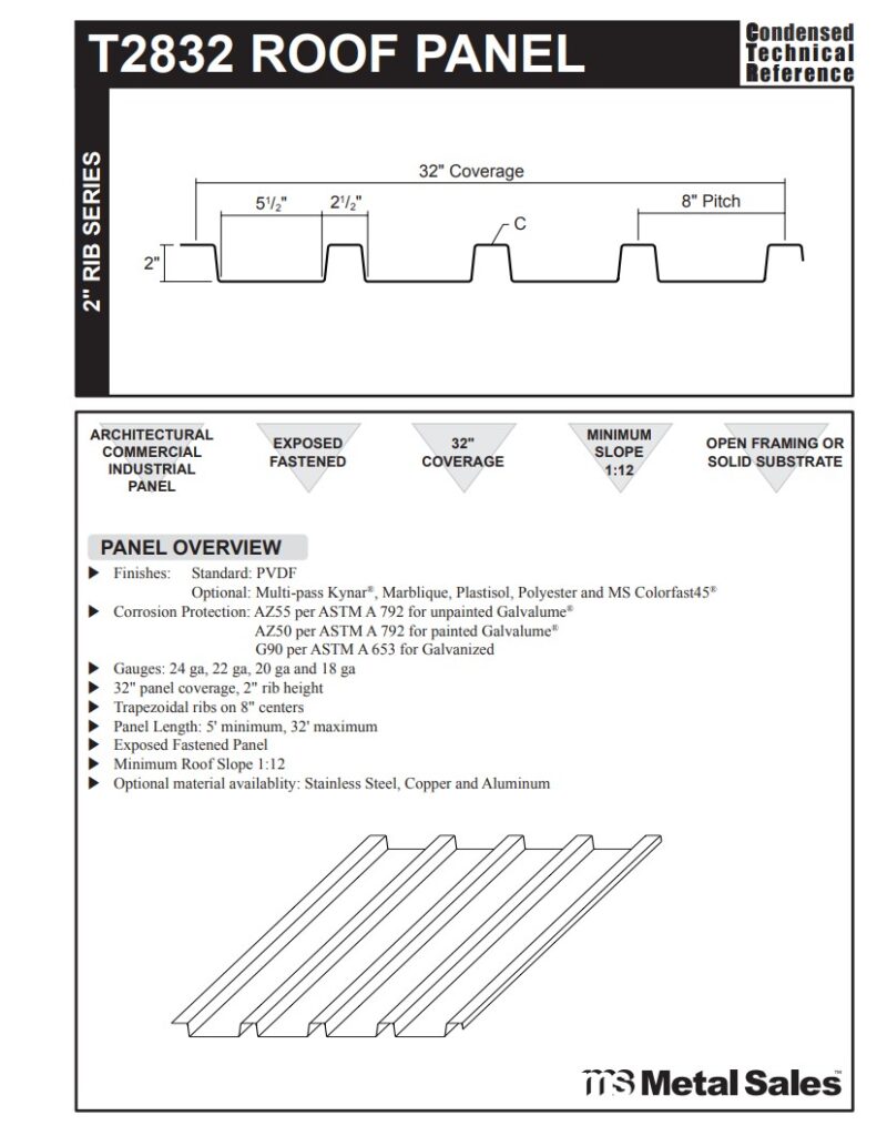 T2832  Roof 2" Rib Series Roof Panels