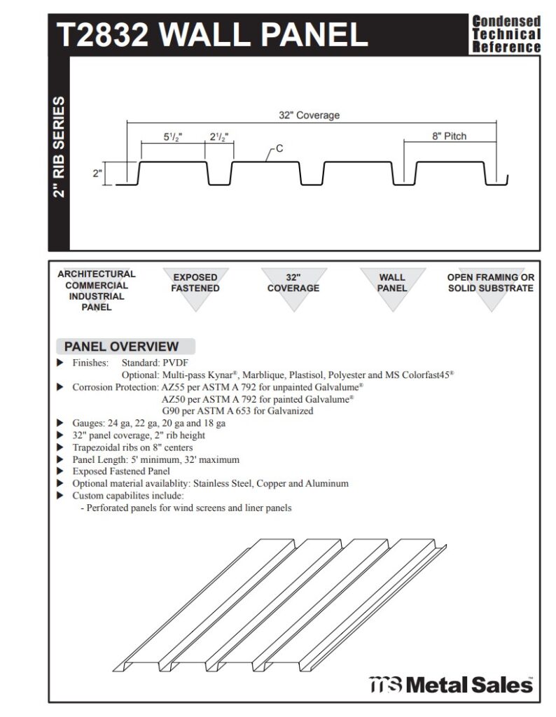 T2832 WALL 2" RIB SERIES SPECS