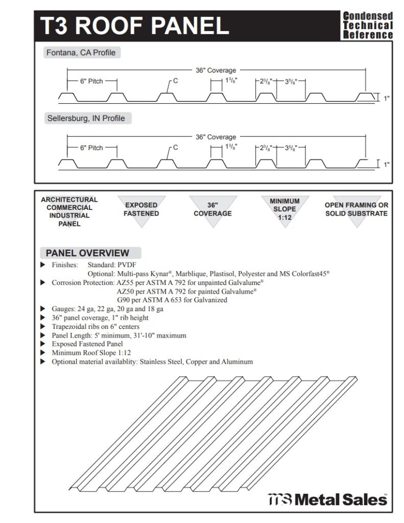 T3 Roof Low Rib Series Exposed Fastened Line Roof Specs