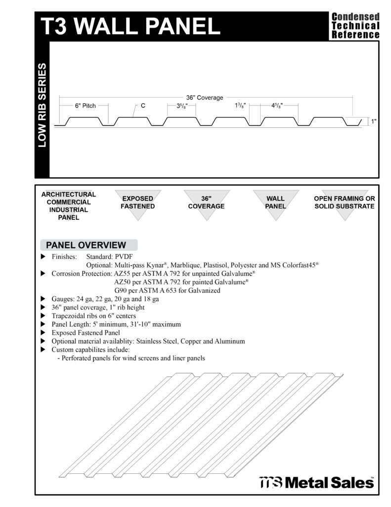 T3 WALL LOW RIB SERIES SPECS