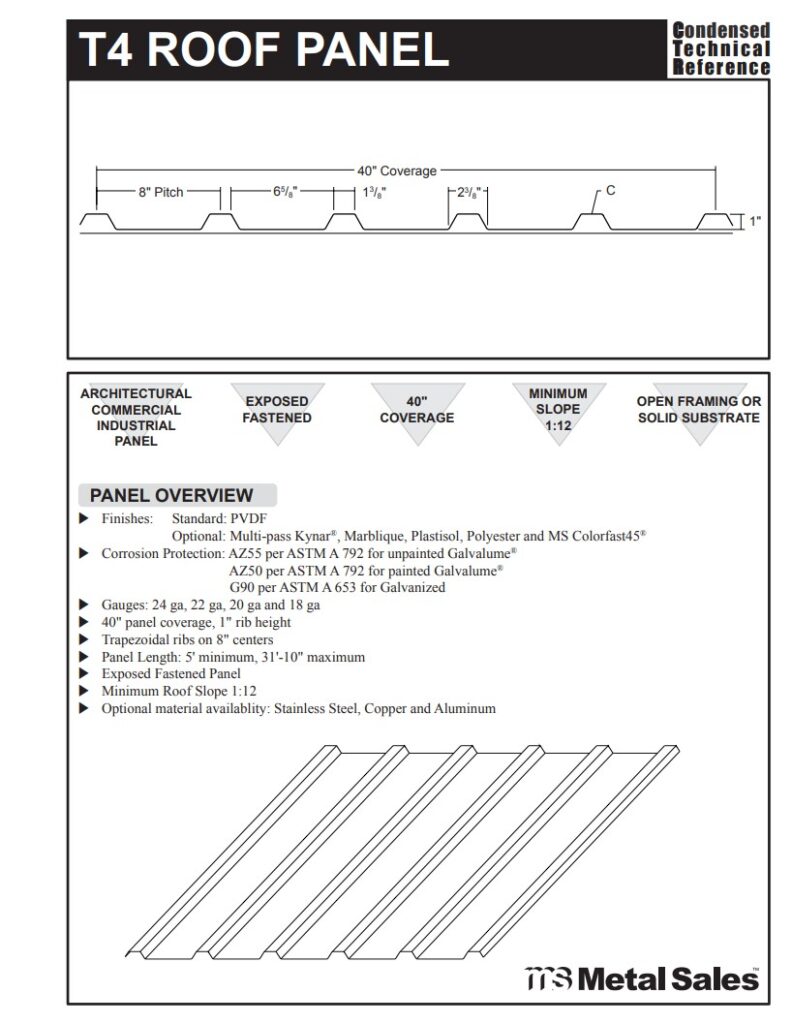 T4 Roof Low Rib Series Exposed Fastened Line Roof Specs