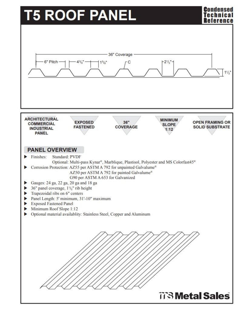 T5 Roof Low Rib Series Exposed Fastened Line Roof Specs