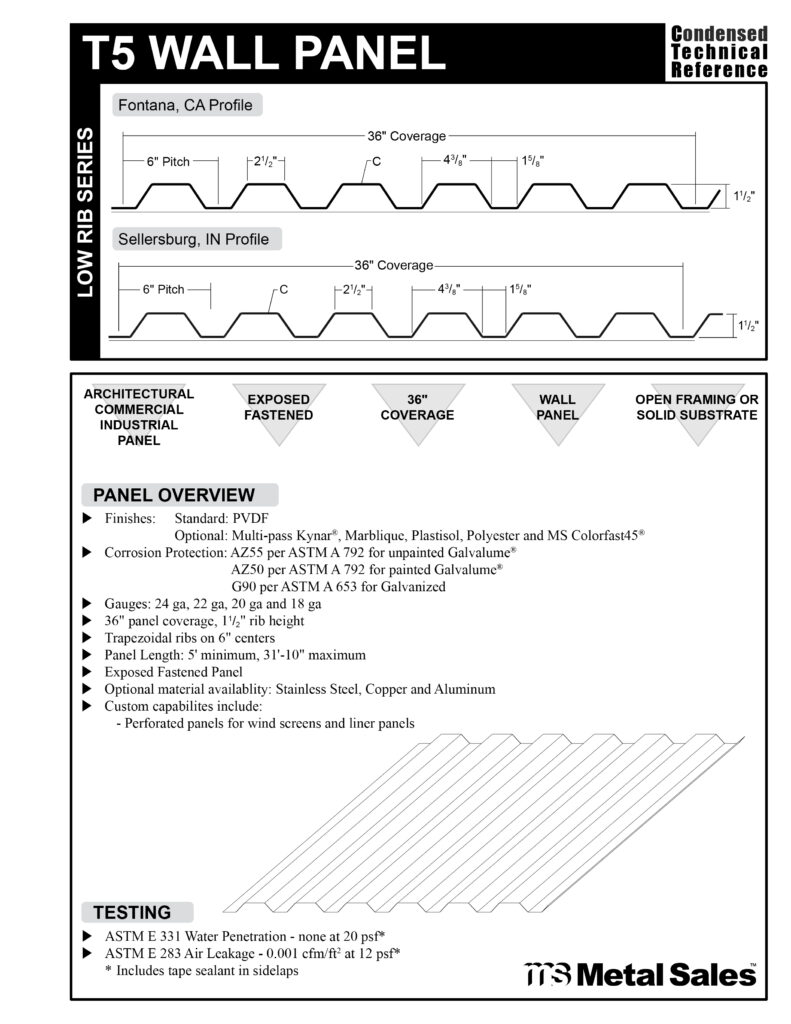 T5 WALL LOW RIB SERIES SPECS