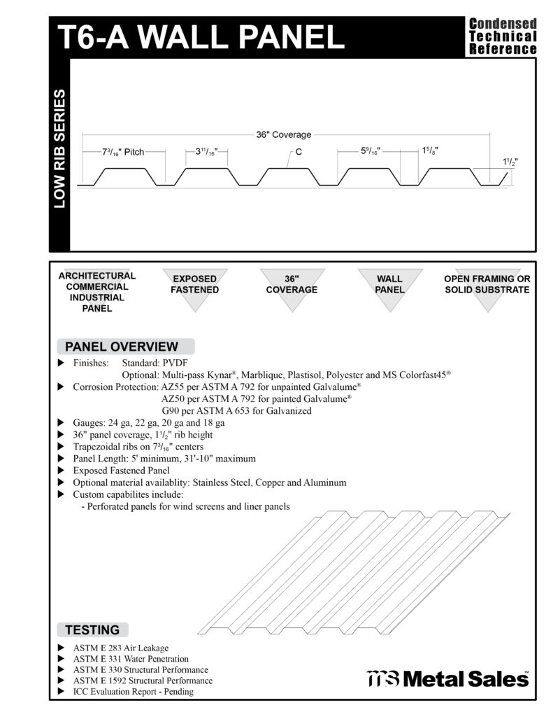 T6 WALL LOW RIB SERIES SPECS