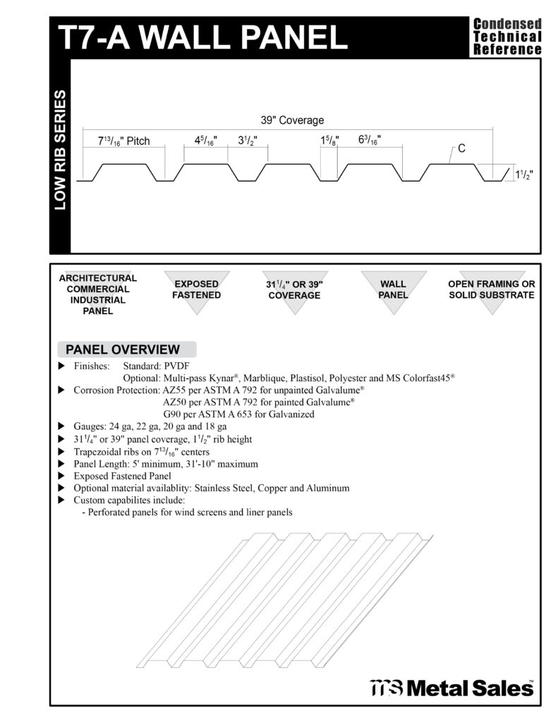 T7-A WALL LOW RIB SERIES SPECS