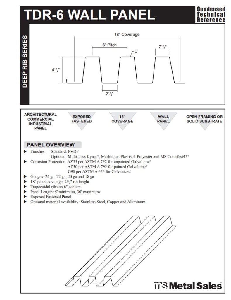 TDR-6 WALL DEEP RIB SERIES SPECS