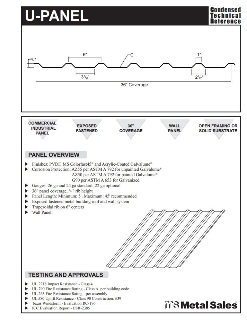 U-Panel Roof and Wall Panel Specs