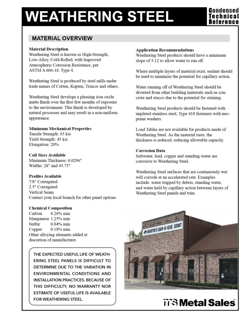 WEATHERING STEEL OVERVIEW SPECS