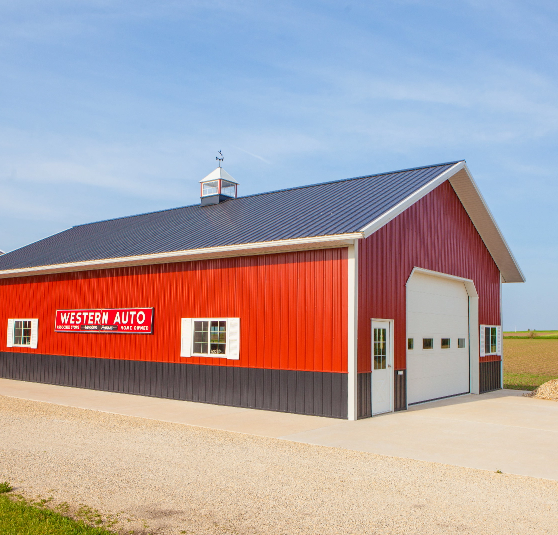red and black metal commercial building 